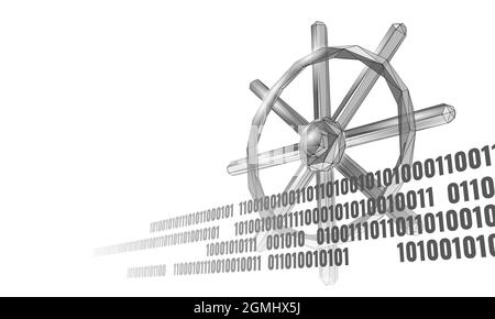 Concept d'application pour développeur d'ordinateur Wheel HELM. Programme open source numérique professionnel. Codage de données direction 3D illustration de la ligne vectorielle polygonale basse Illustration de Vecteur