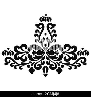 Motif royal oriental avec éléments floraux et style arabesque. Décoration traditionnelle damassé. Noir, blanc. Pour pochoir, marqueterie, découpe au laser, tatouage Illustration de Vecteur