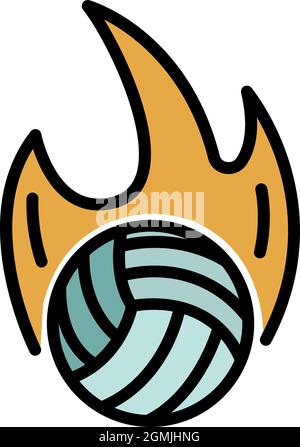 Icône de volley-ball sur feu. Contour boule de volley-ball sur le vecteur de feu icône couleur plat isolé Illustration de Vecteur