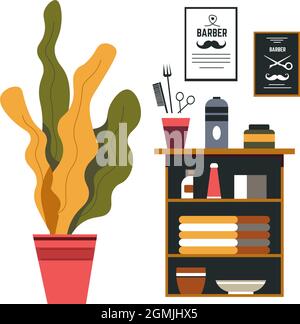 Décoration, mobilier et décoration d'intérieur de barbershop Illustration de Vecteur