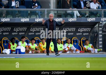 Stade Marcantonio Bentegodi, Vérone, Italie, 19 septembre 2021, Jose Mourinho (entraîneur Roma) pendant Hellas Verona FC vs AS Roma - football italien Serie Un match Banque D'Images