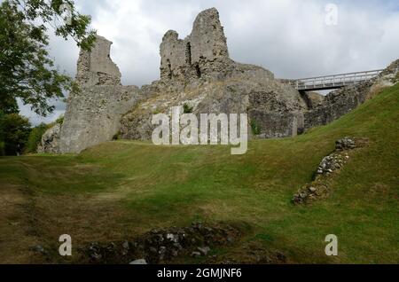 Château de Montgomery Castell Trepaldwyn situé sur une crête rocheuse au-dessus de la ville de Montgomery powys Wales UK Banque D'Images