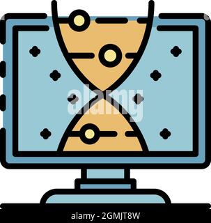 ADN sur l'icône du moniteur. Tracer l'ADN sur l'icône vectorielle du moniteur couleur isolée à plat Illustration de Vecteur