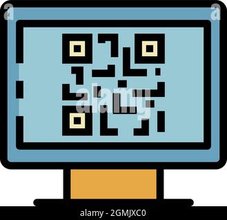 Code QR sur l'icône du moniteur. Tracer le code QR sur l'icône vectorielle de l'écran couleur isolée à plat Illustration de Vecteur