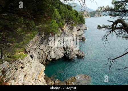 Mer Adriatique au Monténégro près de Petrovac. Banque D'Images