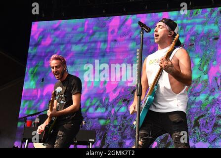 All Time Low - Jack Barakat, Alex Gaskarth se produit sur la scène de jour au festival de musique iHeartRadio 2021 à AREA15 le 18 septembre 2021 à Las Vegas, Nevada. Photo : Casey Flanigan/imageSPACE/MediaPunch Banque D'Images