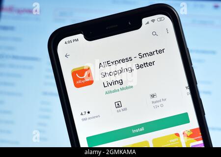 New Delhi, Inde - 07 février 2020 : plus grande entreprise d'e-commerce Ali Express application sur smartphone Banque D'Images