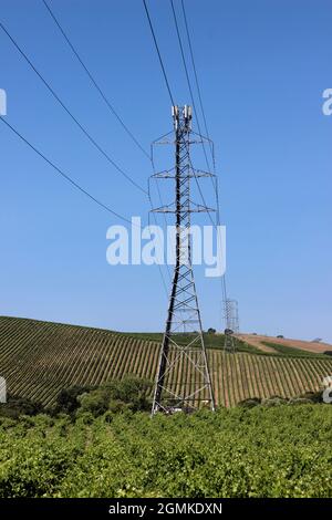 Tour de transmission ou Electricité Pylon, Napa, Californie Banque D'Images