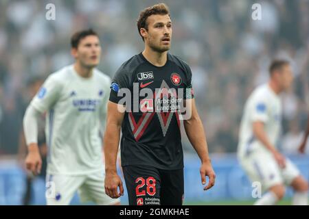 Copenhague, Danemark. 19 septembre 2021. Erik Sviatchenko (28) du FC Midtjylland vu lors du match 3F Superliga entre le FC Copenhague et le FC Midtjylland à Parken à Copenhague. (Crédit photo : Gonzales photo/Alamy Live News Banque D'Images