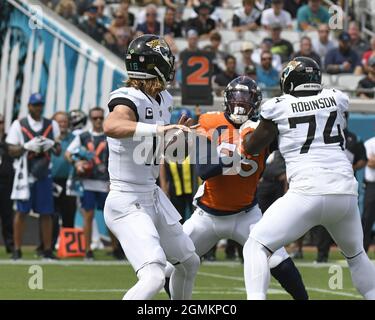 September 16, 2021, Jacksonville, Florida. Emblem of a professional  American football team Jacksonville Jaguars based in Jacksonville at the  sports st Stock Photo - Alamy