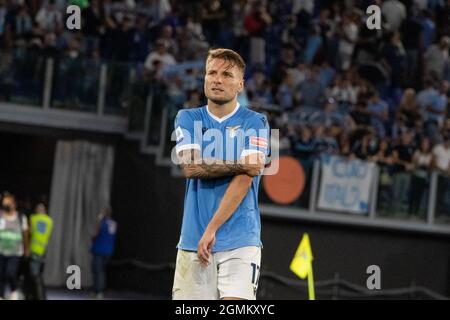 Rome, Italie. 19 septembre 2021. Ciro immobile en action pendant la Ligue italienne de championnat de football Un match de 2021/2022 entre SS Lazio vs Cagliari au stade Olimpic. Crédit: Cosimo Martemucci/Alay Live News Banque D'Images