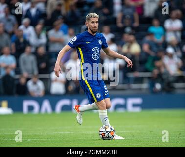 Jorginho lors du match de la Premier League entre Tottenham Hotspur et Chelsea au stade Tottenham Hotspur le 19 septembre 2021 à Londres, en Angleterre. Banque D'Images