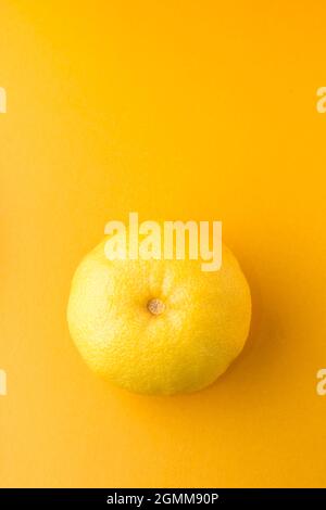 Orange aigre ou orange amère, également appelé séville, bigade ou orange marmelade, fruit d'agrumes à forte vitamine C isolé sur un fond jaune vif Banque D'Images