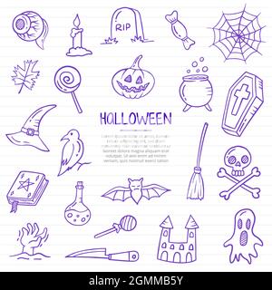 halloween événements ou caniche de vacances dessiné à la main avec le style de contour sur papier livres illustration vectorielle de ligne Banque D'Images