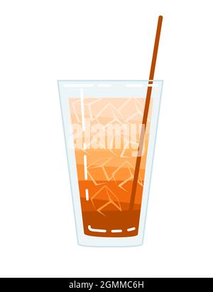 Cocktail alcoolique long Island en verre avec pailles à boire illustration vectorielle de la boisson d'été sur fond blanc Illustration de Vecteur