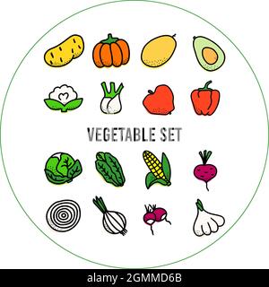 Ensemble de différents types de légumes et de fruits. Divers dessins, esquisses simples dessinées à la main Illustration de Vecteur