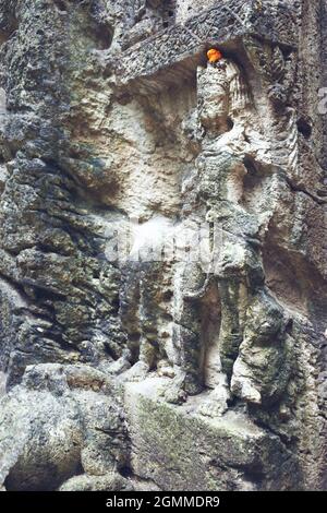 Sculpture ancienne à 1500 ans DE GROTTES BOUDDHISTES JOGESHWARI, maharashtra, mumbai, inde Banque D'Images