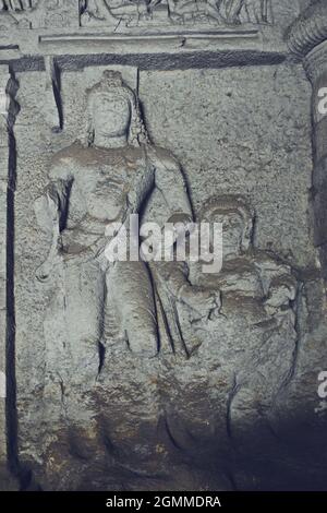 Sculpture ancienne à 1500 ans DE GROTTES BOUDDHISTES JOGESHWARI, maharashtra, mumbai, inde Banque D'Images