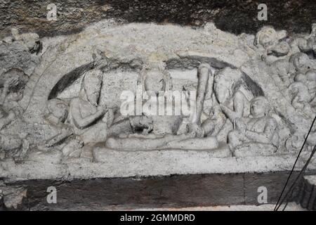 Sculpture ancienne à 1500 ans DE GROTTES BOUDDHISTES JOGESHWARI, maharashtra, mumbai, inde Banque D'Images