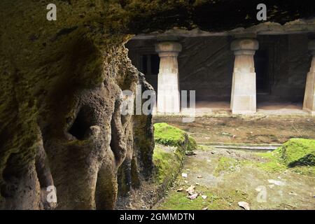 Sculpture ancienne à 1500 ans DE GROTTES BOUDDHISTES JOGESHWARI, maharashtra, mumbai, inde Banque D'Images