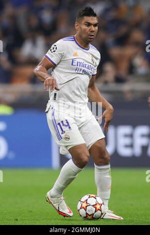 Milan, Italie, 15 septembre 2021. Casemiro du Real Madrid pendant le match de l'UEFA Champions League à Giuseppe Meazza, Milan. Le crédit photo devrait se lire: Jonathan Moscrop / Sportimage Banque D'Images