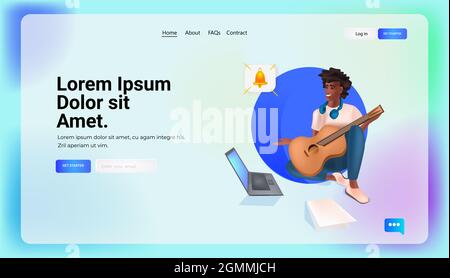 homme jouant de la guitare et utilisant le réseau de médias sociaux portable chat bulle de communication concept Illustration de Vecteur
