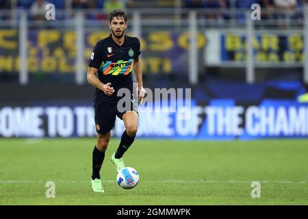 Milan, Italie. 18 septembre 2021. Andrea Ranocchia du FC Internazionale en action pendant la série Un match entre le FC Internazionale et le FC de Bologne. Banque D'Images