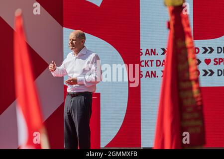 MUNICH, ALLEMAGNE - SEPTEMBRE 18 : OLAF Scholz des sociaux-démocrates (SPD) le 18 septembre 2021 à Munich, Allemagne. Banque D'Images