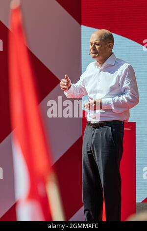 MUNICH, ALLEMAGNE - SEPTEMBRE 18 : OLAF Scholz des sociaux-démocrates (SPD) le 18 septembre 2021 à Munich, Allemagne. Banque D'Images