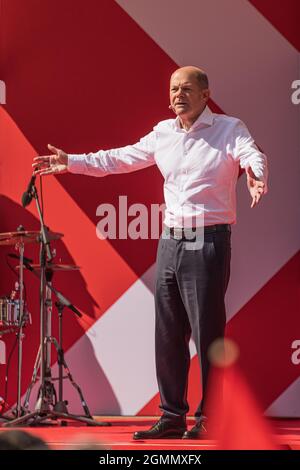 MUNICH, ALLEMAGNE - SEPTEMBRE 18 : OLAF Scholz des sociaux-démocrates (SPD) le 18 septembre 2021 à Munich, Allemagne. Banque D'Images