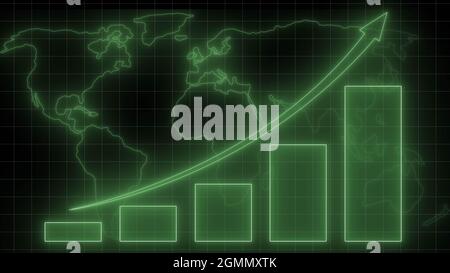 Graphique financier sur une carte du monde floue fond - diagrammes abstraits du marché boursier sur la vue des données financières - graphique à barres de croissance des entreprises - illustration 3D Banque D'Images