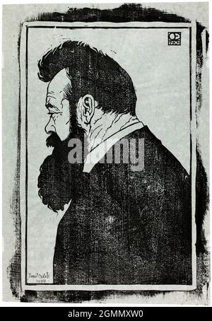 Ferdinand Hodler (1853-1918), peintre suisse, portrait en bois imprimé par Emil Orlik, 1904 Banque D'Images