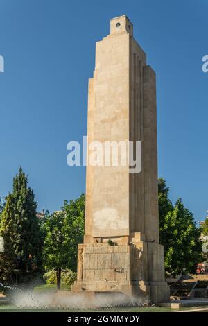 Monument public au Parc de sa Feixina dans le centre historique de Palma de Majorque au coucher du soleil, Espagne Banque D'Images