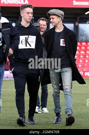 Photo du dossier datée du 16-02-2019, de Harvey Neville et Romeo Beckham (gauche-droite). Date de publication : lundi 20 septembre 2021. Banque D'Images