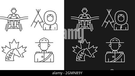 Icônes linéaires de la population du Canada définies pour les modes sombre et clair Illustration de Vecteur