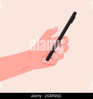 Main tenant le smartphone mobile. Maquette plate. Illustration vectorielle Illustration de Vecteur