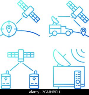 Ensemble d'icônes de vecteur linéaire de gradient des satellites de communication Illustration de Vecteur