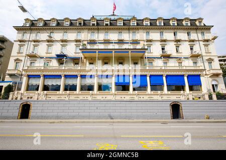 Vue de face du Grand Hotel splendide par Riva Antonio Caccia. Lugano, Canton du Tessin. Suisse. Banque D'Images