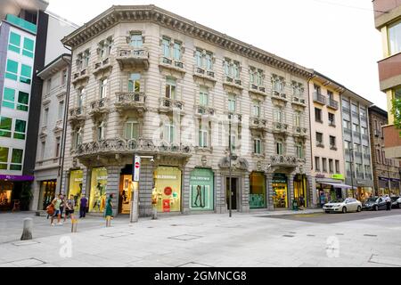 Palais Pagnamenta (Palazzo 1909) par via Pretorio 1, architecte Paolo Zanini, 1908, Lugano, Canton du Tessin, Suisse. Banque D'Images