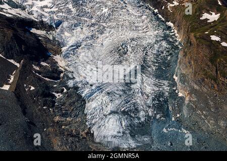 Détail de l'icefall au glacier Gorner vu du Gornergrat, une crête rocheuse des Alpes Pennines au sud-est de Zermatt, Valais, Suisse Banque D'Images