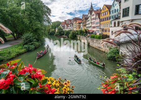 Blick von der Eberharsbrücke, Tübingen, Altstadtfassaden , Bade-Wurtemberg, Allemagne, Europe Banque D'Images