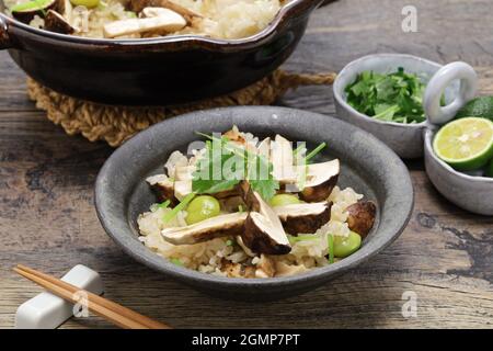 Matsutake Gohan (riz bouilli avec champignons matsutake), nourriture japonaise d'automne Banque D'Images