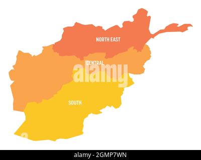 Carte politique colorée de l'Afghanistan. 3 régions. Carte vectorielle plate simple avec étiquettes. Illustration de Vecteur