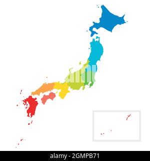 Carte politique colorée du Japon divisée en régions par couleur. Carte vectorielle simple et vierge Illustration de Vecteur