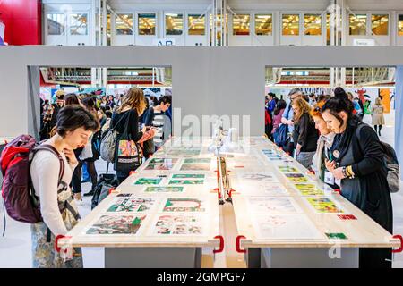 Bologne, ITALIE. 1er avril 2019. Vues depuis la foire du livre pour enfants de Bologne Journée d'ouverture au quartier Fiera de Bologne, Italie. Banque D'Images