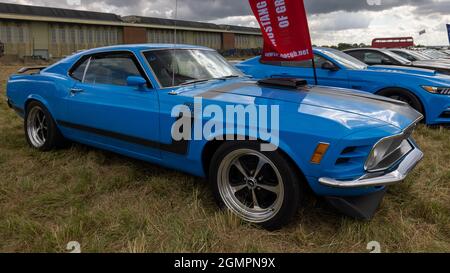 1970 Ford Mustang Boss 302 (MUC 89L) en exposition au salon de l'air et de la campagne d'Abingdon le 11 septembre 2021 Banque D'Images