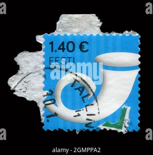 Le timbre imprimé en Estonie montre l'image du timbre Postage, vers 2015. Banque D'Images