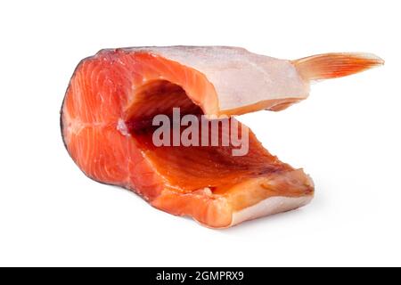Morceau de poisson rouge Balyk isolé sur blanc Banque D'Images