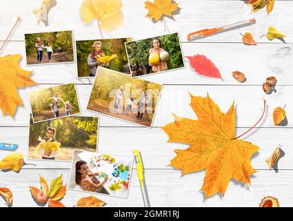 Composition de feuilles d'automne avec images. Copier l'espace. Banque D'Images