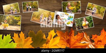 Composition de feuilles d'automne avec images. Copier l'espace. Banque D'Images